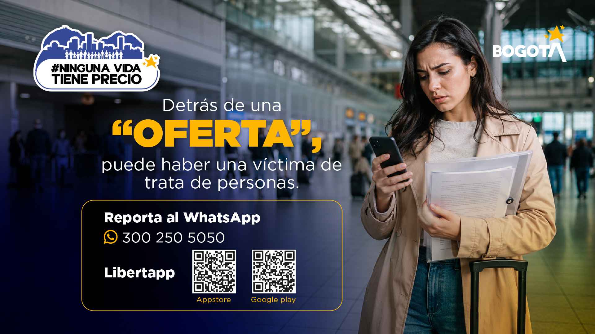 Pieza de campaña: Detrás de una oferta puede haber una víctima de trata de personas.