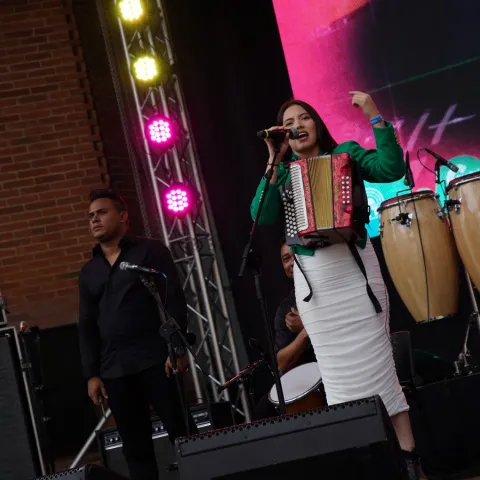 Cantante vallenata en el escenario