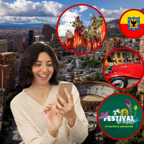 Mujer revisando en su celular lugares de Bogotá para festejar su cumpleaños 488